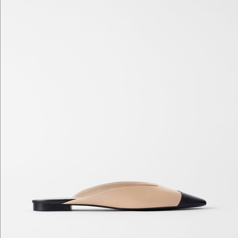 Last one!🎈NWT ZARA Leather Mules Beige Black - 36 - Picture 3 of 8